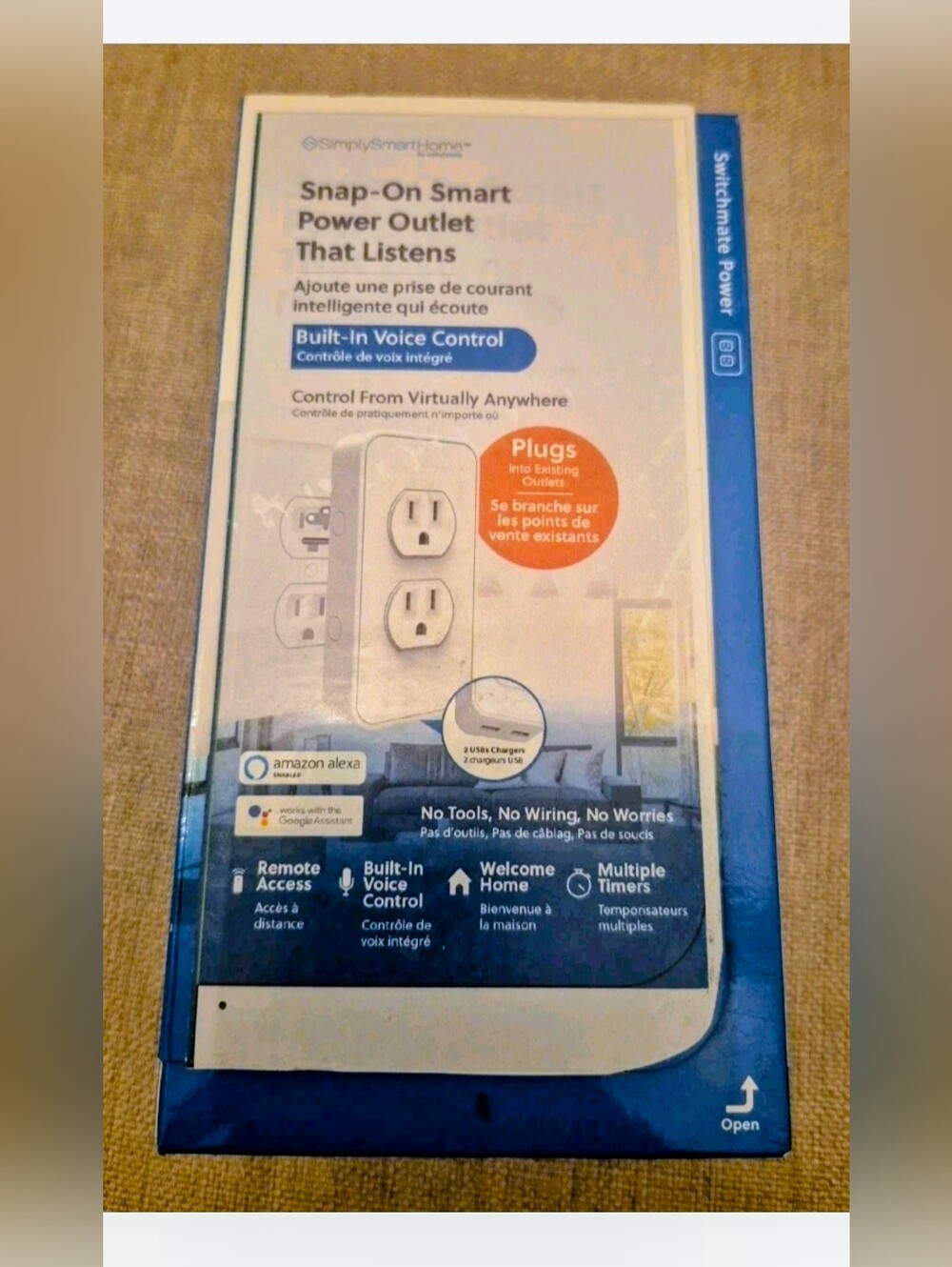 Snap-On Smart Power Outlet with Built-In Voice Control - White DRSM004 2 USB New